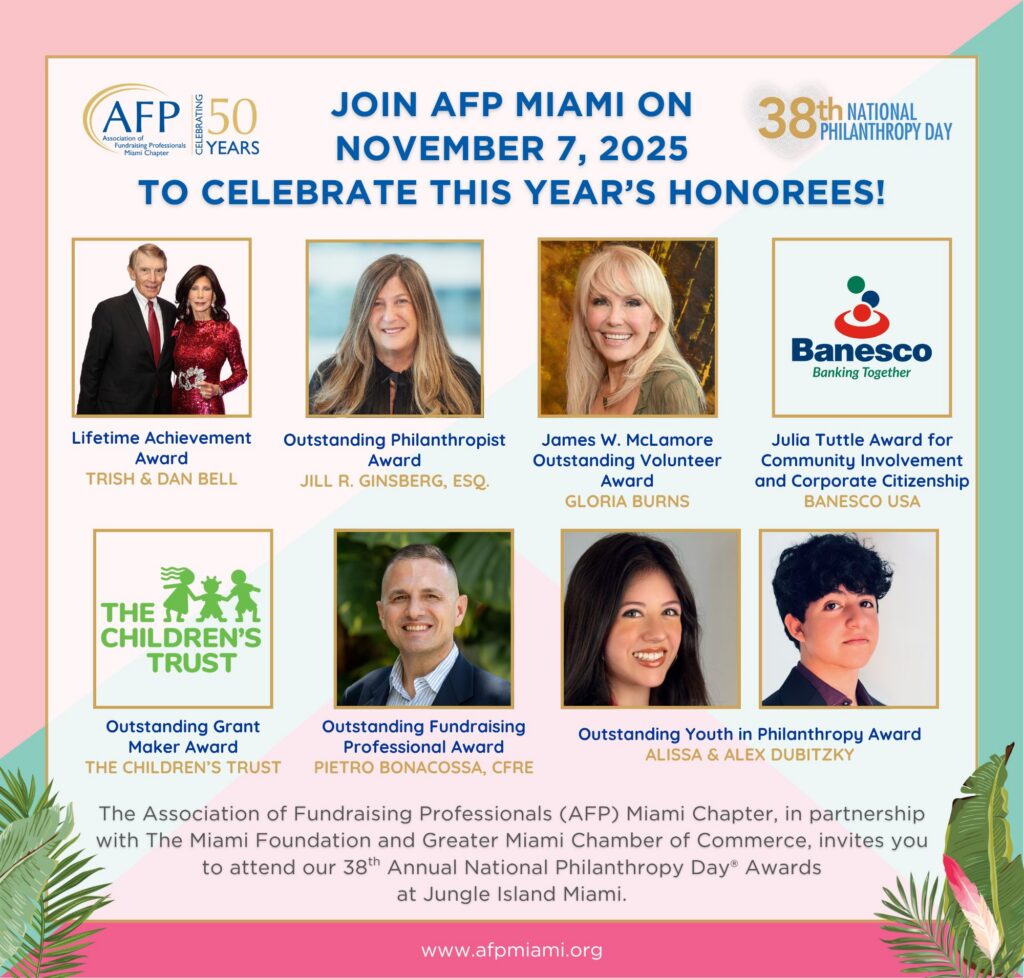AFP Miami 2025 National Philanthropy Day honorees, including Jill Ginsberg as Outstanding Philanthropist