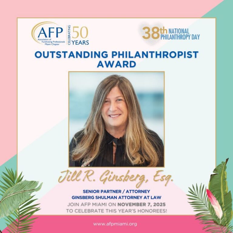 Jill Ginsberg with David Shulman and guests at the 2025 AFP Miami National Philanthropy Day Awards